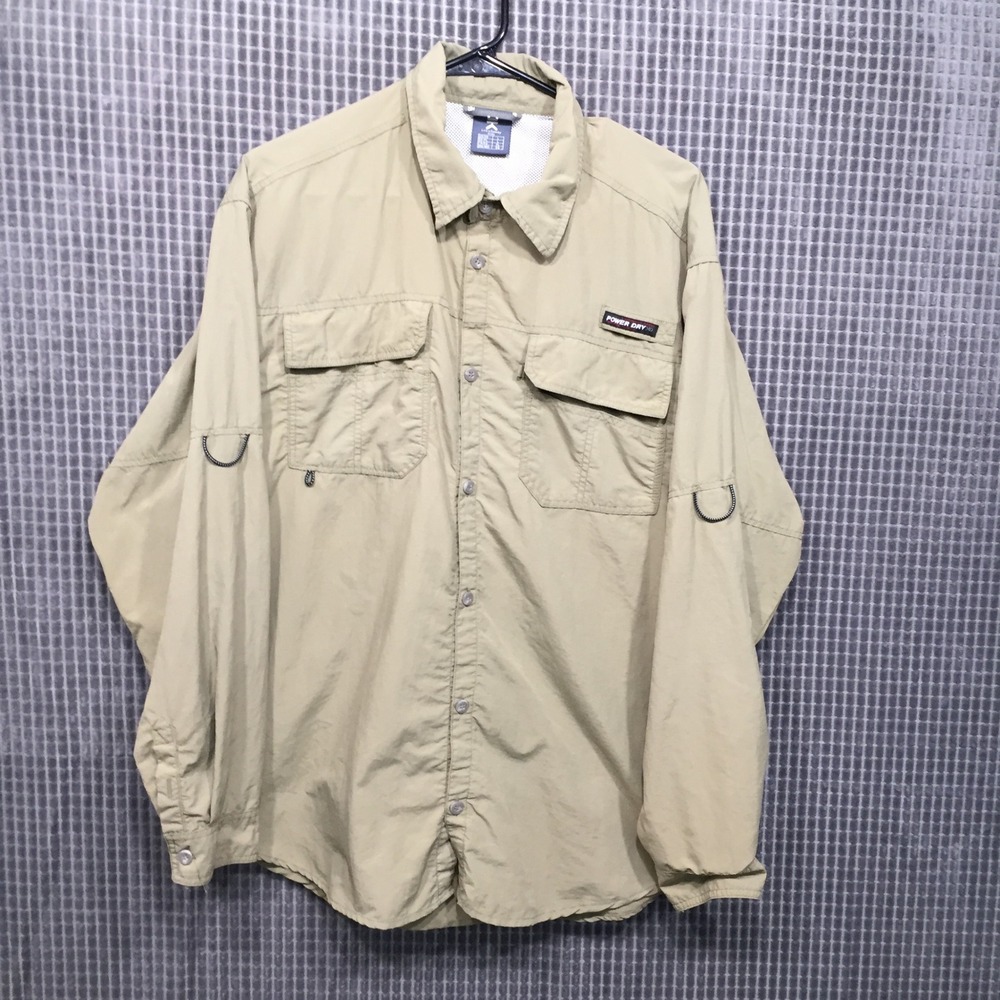 Little‎ Donkey Andy Mens Power Dry Fishing Shirt Tan Khaki Vented Hiking Large